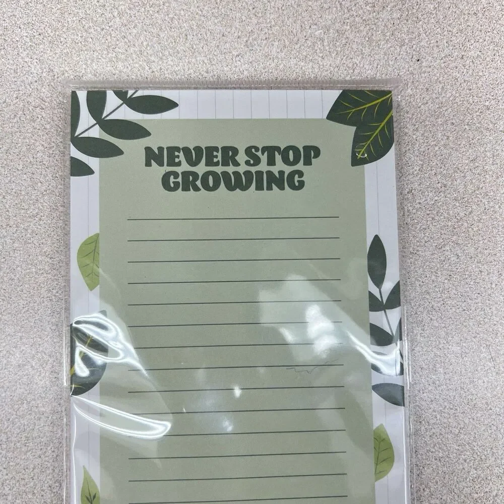 NEVER STOP GROWING Notepad List Pad Magnetic Lined Leaf Houseplants Botanical